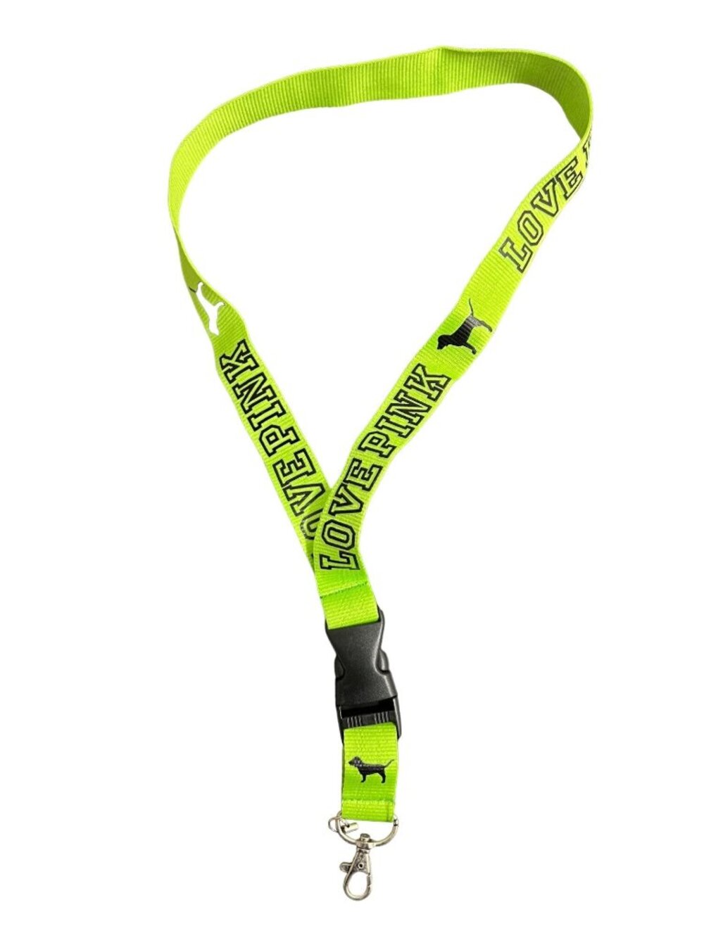 Victoria's Secret Love Pink Neon Green Detachable Lanyard Keychain Clip
